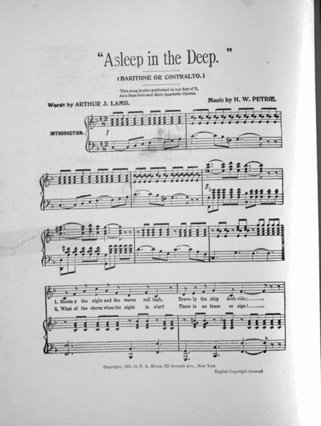 Asleep in the Deep. Song for Baritone or Bass Voice