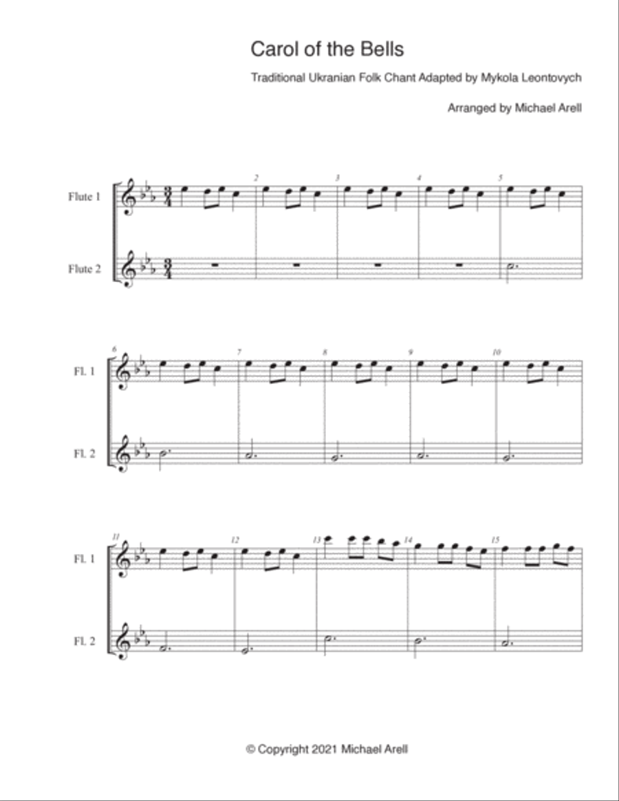 Carol of the Bells- Flute Woodwind Ensemble scores gallery preview page 2
