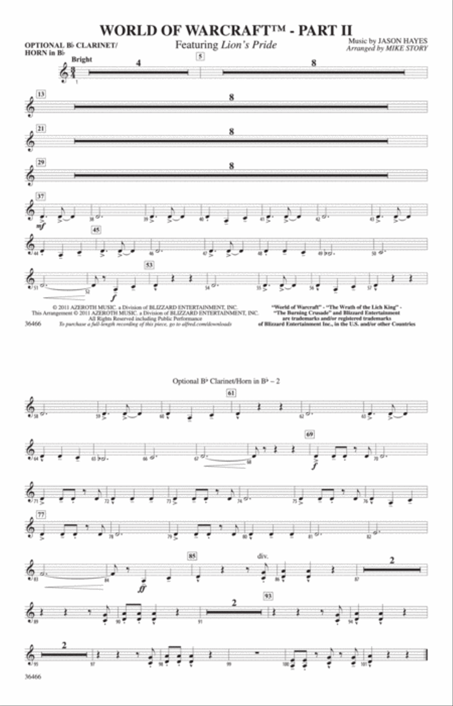 World of Warcraft, Part II: Optional Bb Clarinet/Horn in Bb Marching Band scores gallery preview page 1