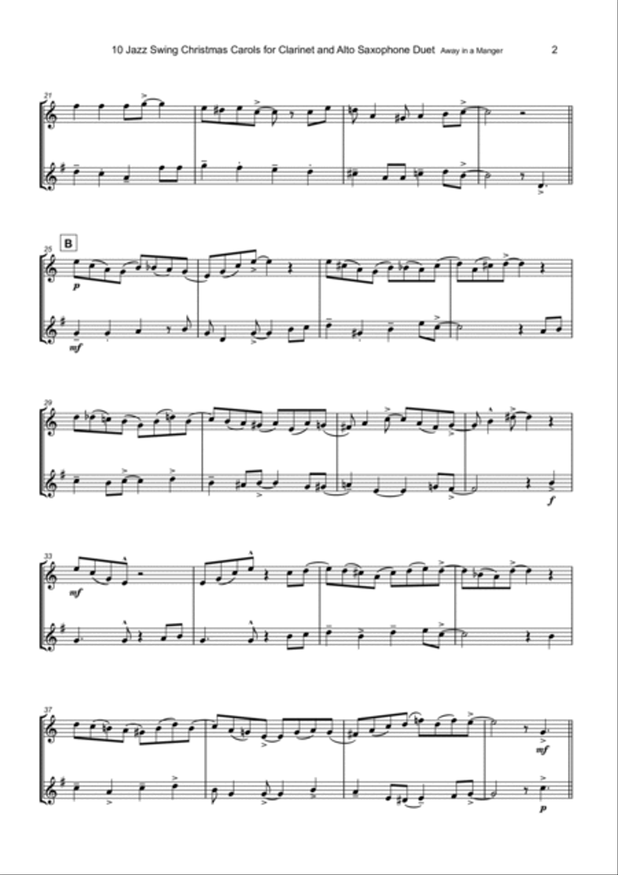 10 Jazz Swing Carols for Clarinet and Alto Saxophone Duet Woodwind Duet scores gallery preview page 4