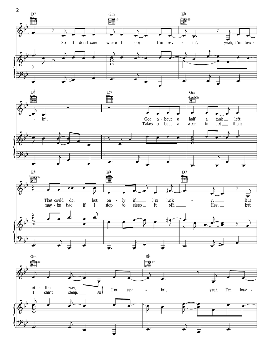 Out On The Road Piano, Vocal, Guitar scores gallery preview page 2