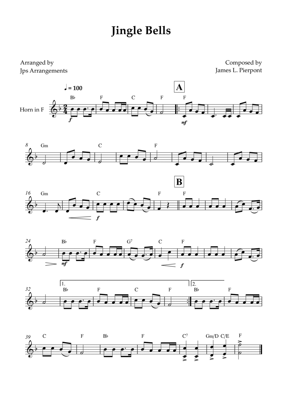 Jingle Bells for French Horn Horn Solo scores gallery preview page 1