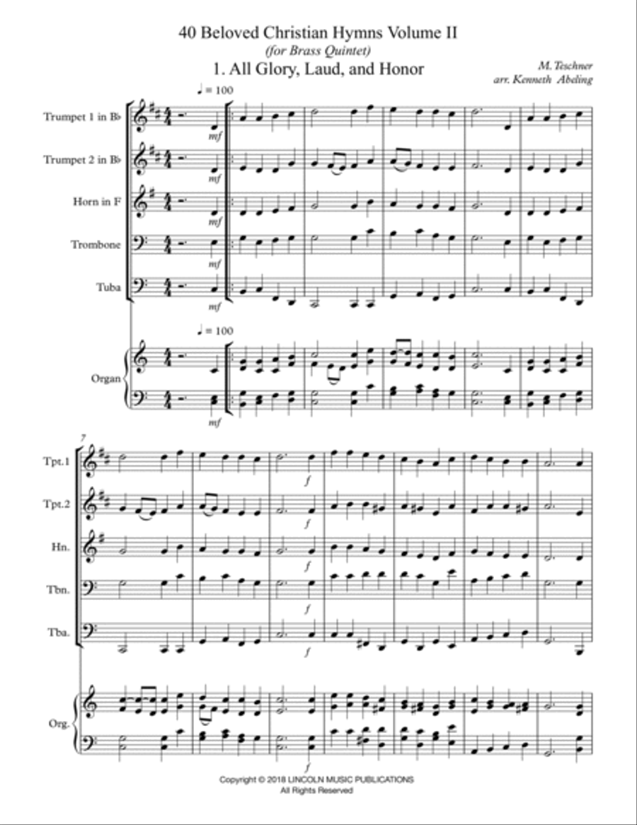 40 Beloved Christian Hymns Volume II (for Brass Quintet and optional Organ) Horn scores gallery preview page 2