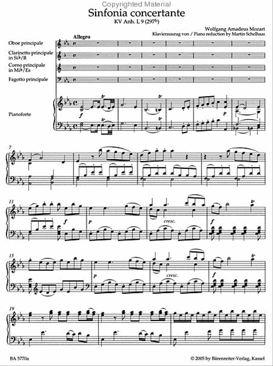 Sinfonia concertante for Oboe, Clarinet, Horn, Bassoon and Orchestra E flat major, KV Anh. I,9 (297b) Clarinet scores gallery preview page 2