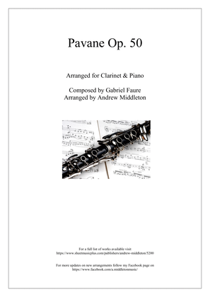Book cover for Pavane, Op. 50 arranged for Clarinet and Piano