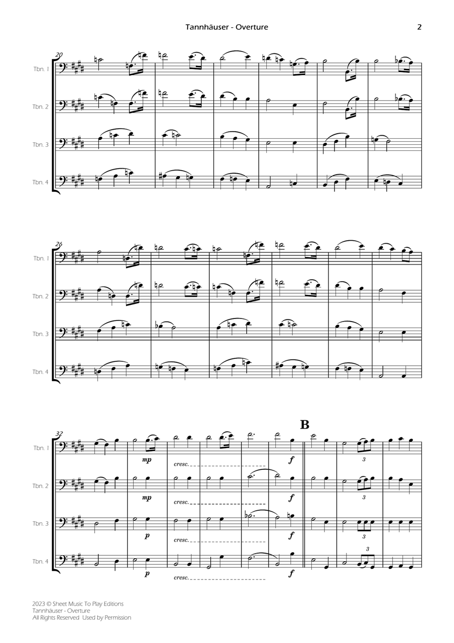 Tannhäuser (Overture) - Trombone Quartet (Full Score and Parts) Brass Quartet scores gallery preview page 4