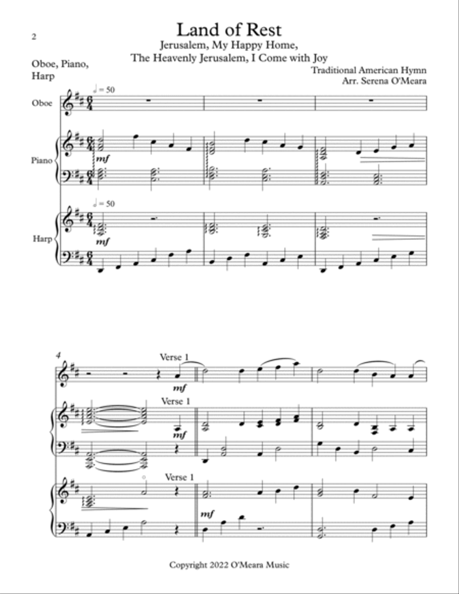 Land of Rest, Trio for Oboe, Pedal Harp, Piano Pedal Harp scores gallery preview page 2