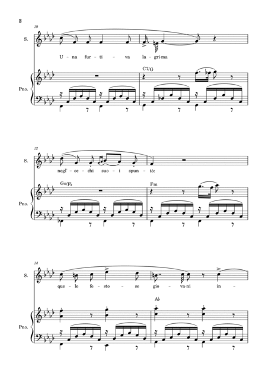 Una Furtiva Lagrima (Soprano in Fm) Piano, Vocal, Guitar scores gallery preview page 2