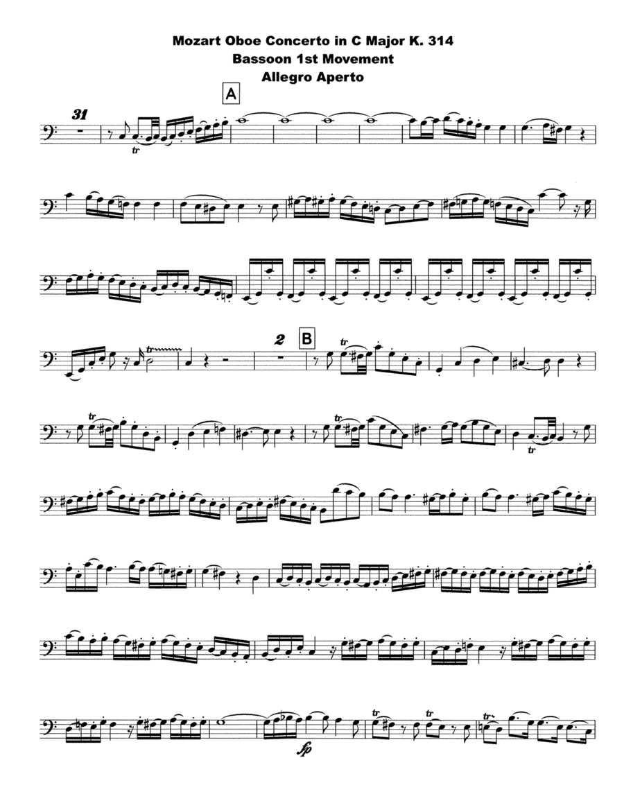 Mozart Oboe Concerto op. 314 for Bassoon Bassoon Solo scores gallery preview page 1