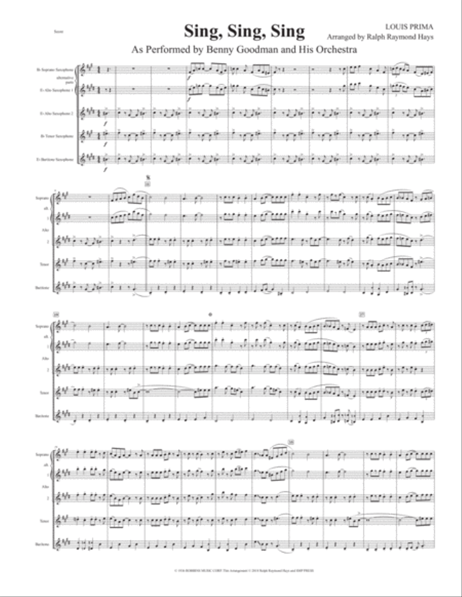 Sing, Sing, Sing Saxophone Quartet scores gallery preview page 2