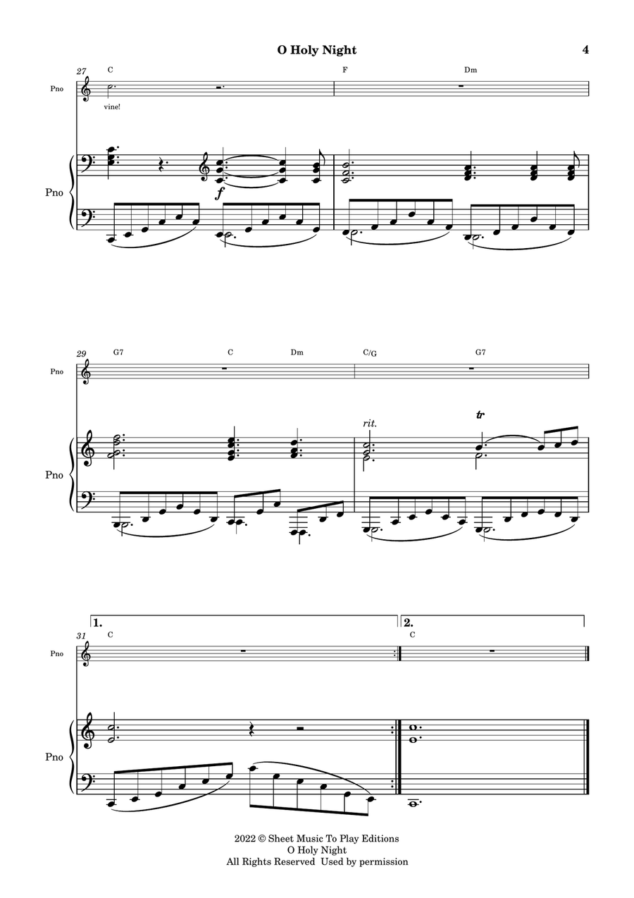 O Holy Night - Voice and Piano - C Major - W/Chords (Full Score and Parts) Piano, Vocal scores gallery preview page 4