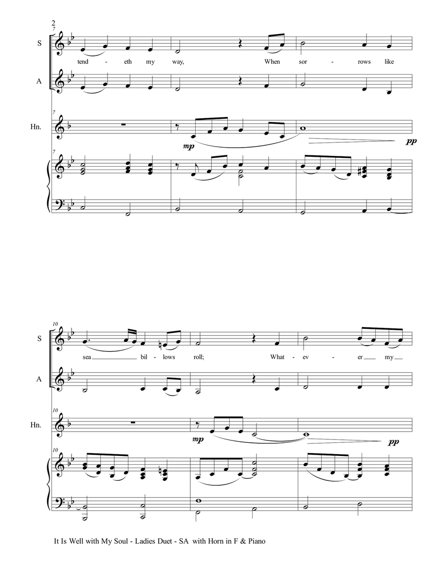 IT IS WELL WITH MY SOUL(Ladies Duet - SA with Horn in F & Piano) SA scores gallery preview page 3