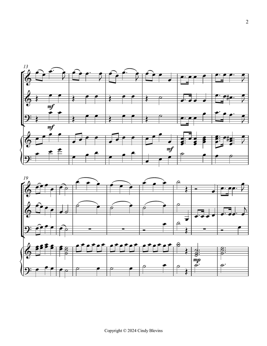 O Christmas Tree, for Two Violins, Cello and Piano Piano Quartet scores gallery preview page 3