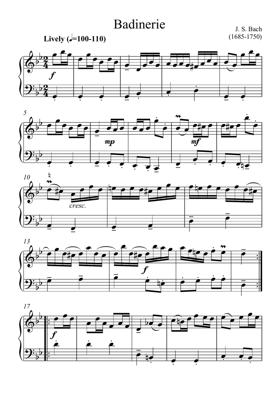 Badinerie Easy Piano scores gallery preview page 1
