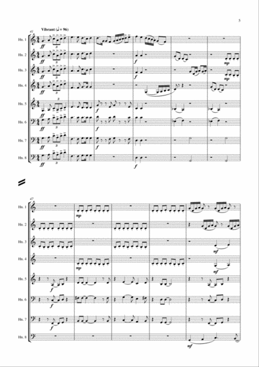 Carson Cooman: Giant Colored Bird III (2005) for horn octet Brass Ensemble scores gallery preview page 5