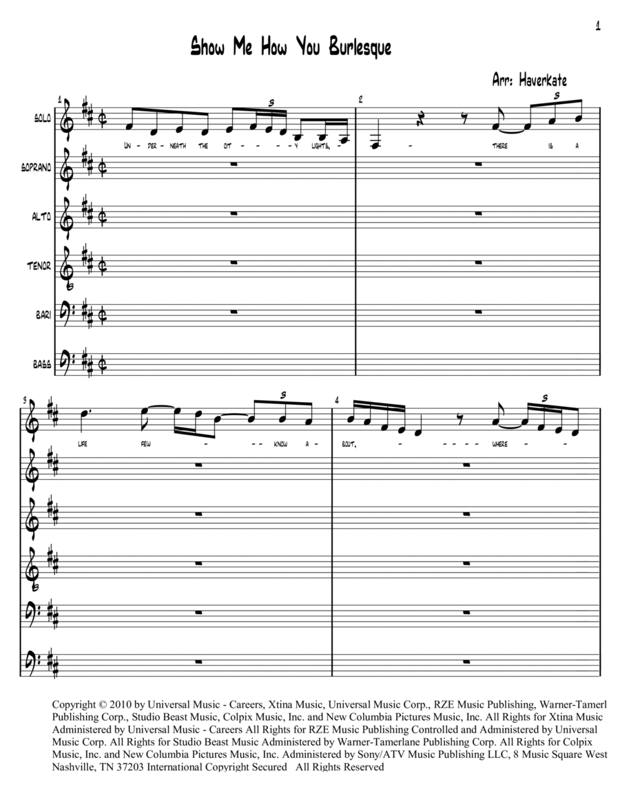 Show Me How You Burlesque 4-Part scores gallery preview page 1