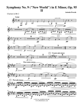 Dvorak Symphony No. 9, New World, Movement II - Clarinet in Bb 2 (Transposed Part), Op.95