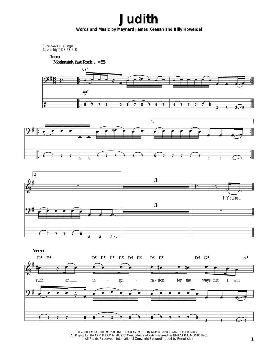 Judith Bass Guitar Tablature scores gallery preview page 1