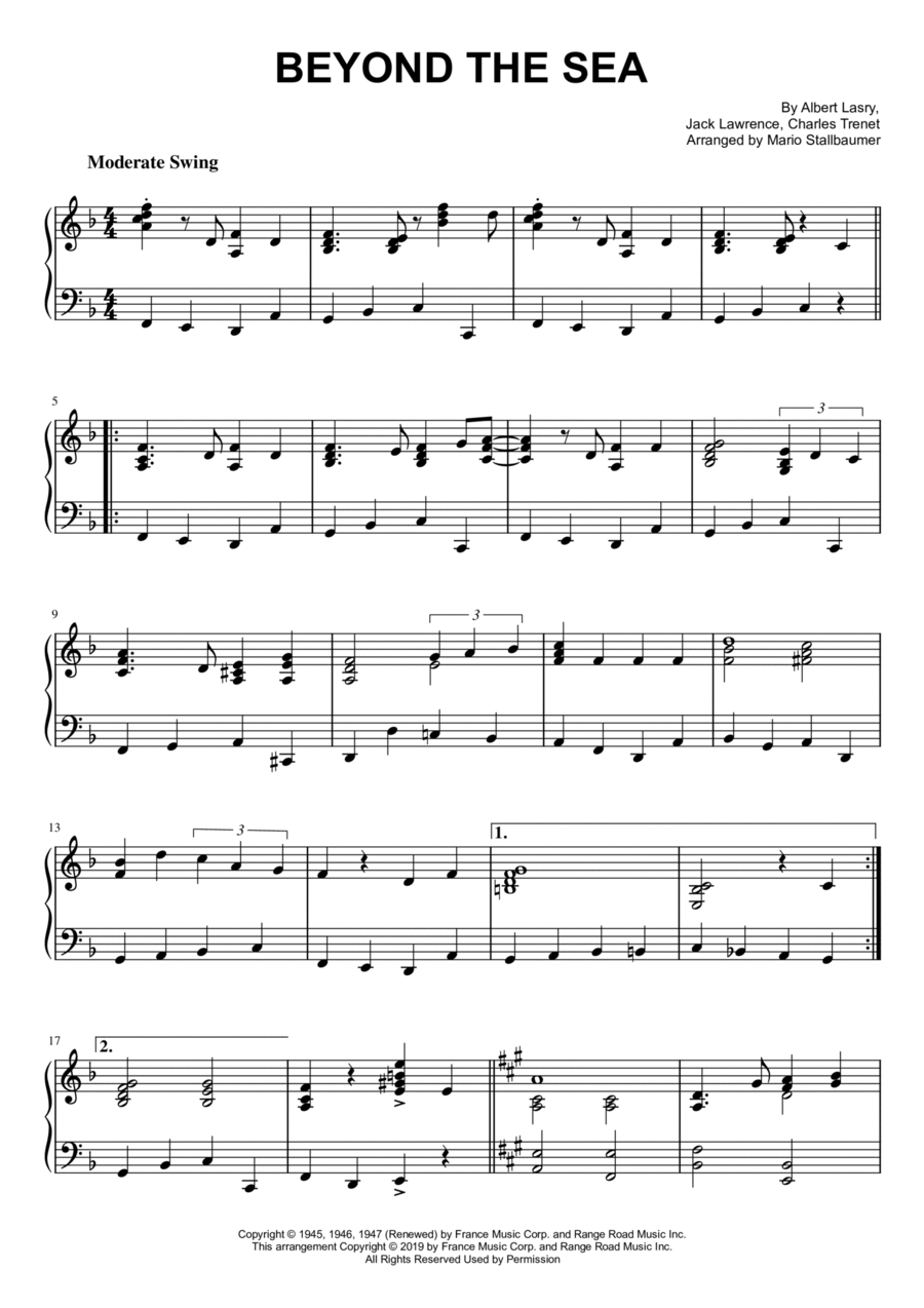 Beyond The Sea Piano Solo scores gallery preview page 1