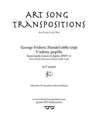 Book cover for HANDEL: V'adoro, pupille (transposed to F major)