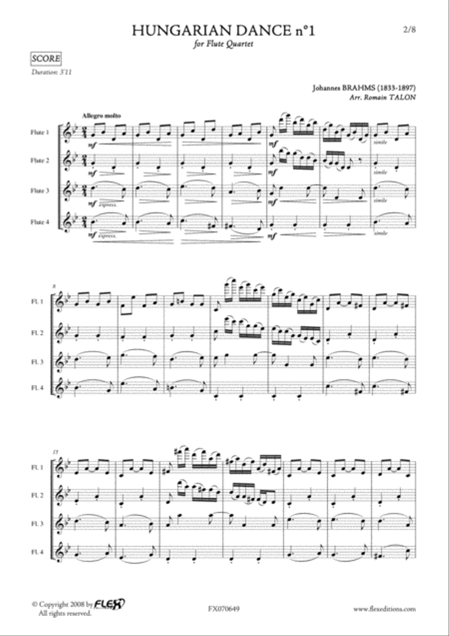 Hungarian Dance No. 1 Flute Quartet scores gallery preview page 2