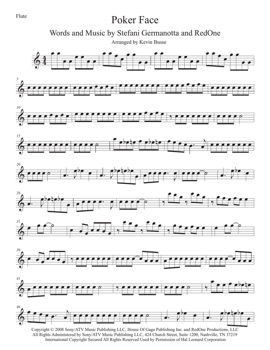 Poker Face Flute Solo scores gallery preview page 1