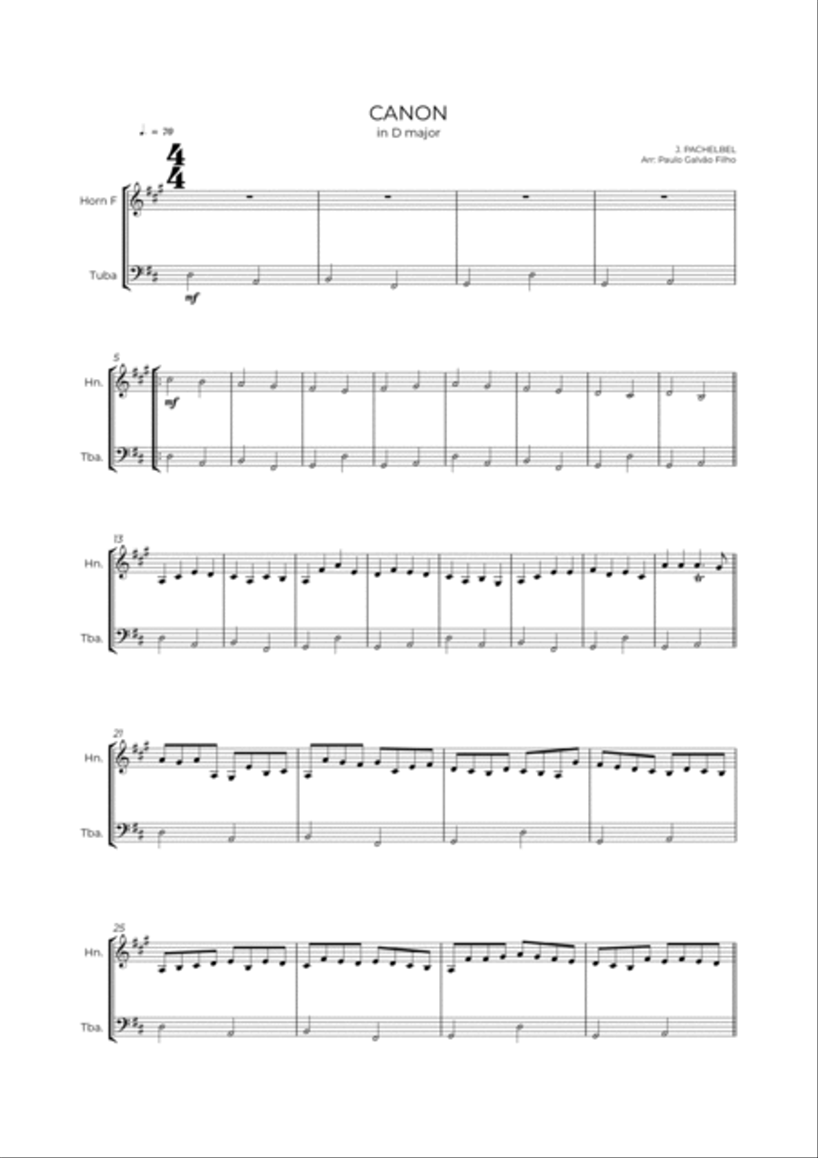 CANON IN D - HORN & TUBA Brass Duet scores gallery preview page 2