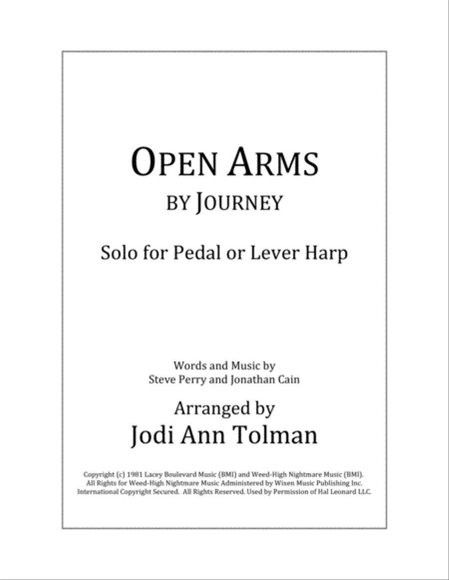 Open Arms by Journey Harp - Digital Sheet Music