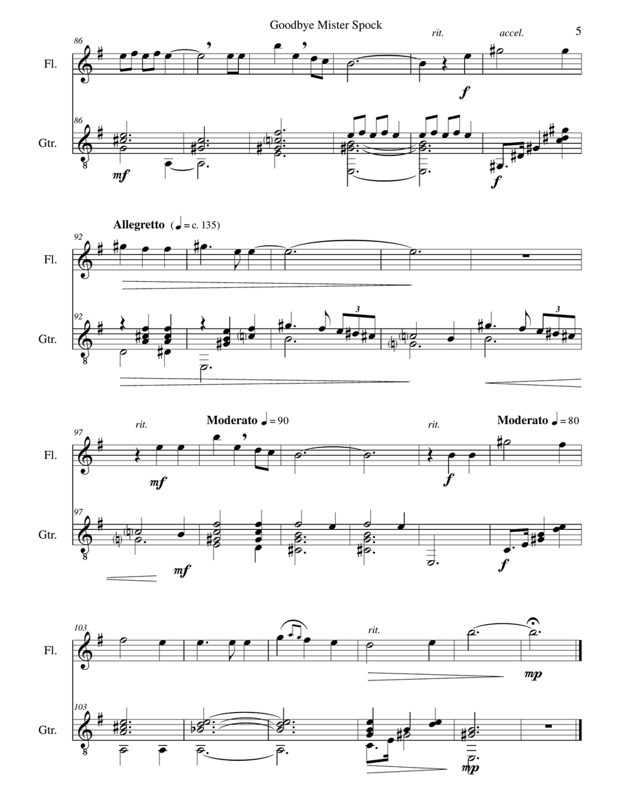 Goodbye Mister Spock for flute and guitar Flute scores gallery preview page 5