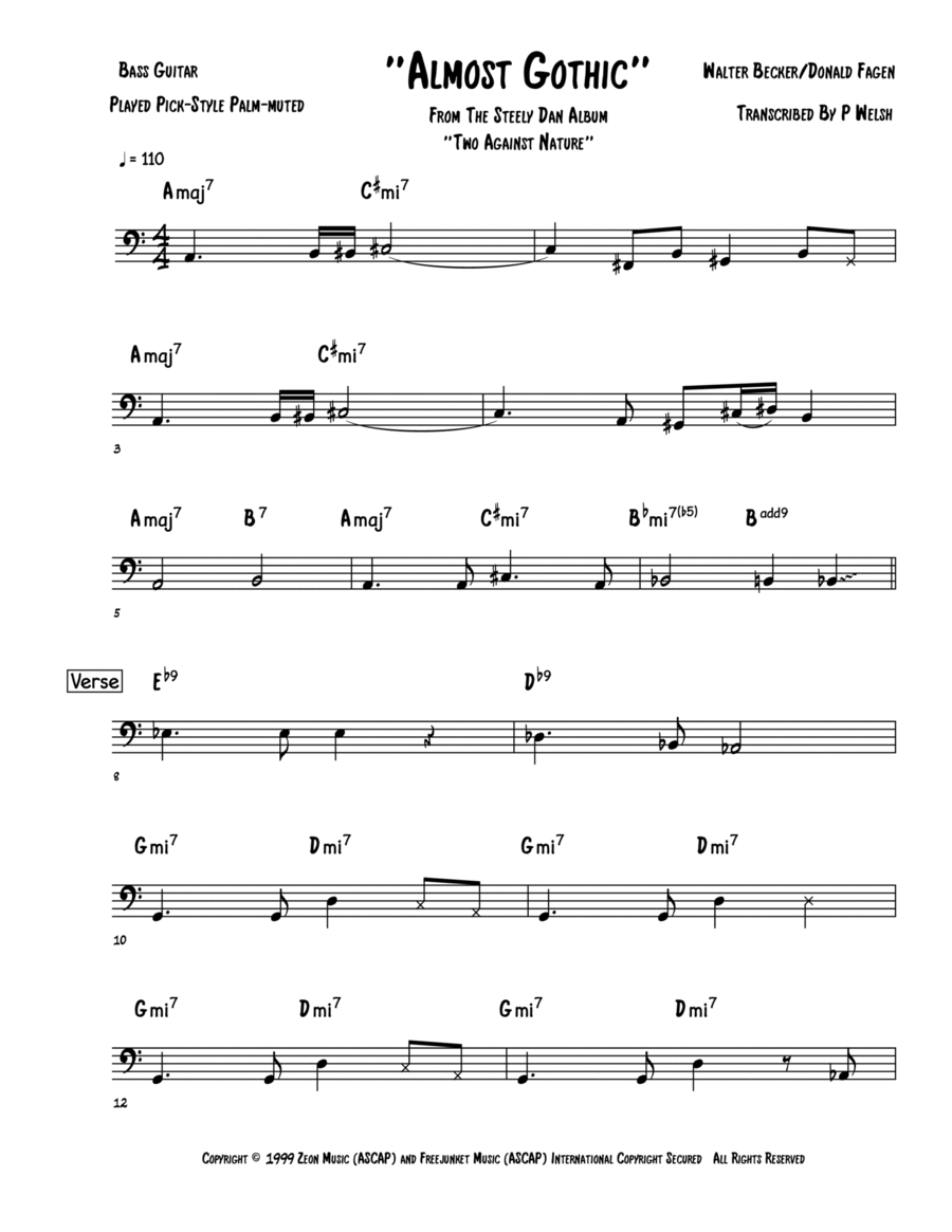 Almost Gothic Bass Guitar scores gallery preview page 1