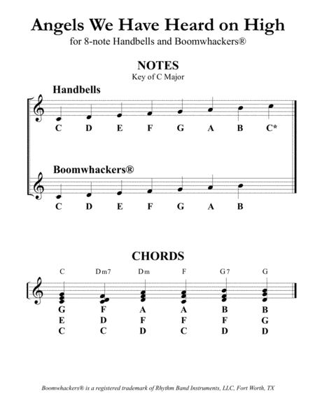 Angels We have Heard on High for 8-note Bells and Boomwhackers® (Black and White Notes) image number null