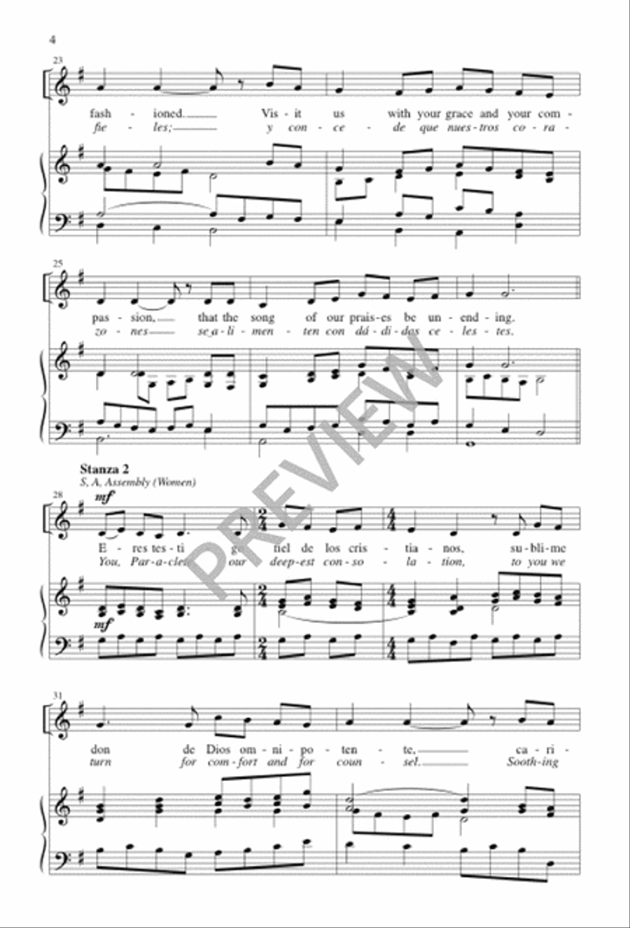 Ven, Creador, Espíritu Divino / Come, Spirit Blest, Creator God 4-Part scores gallery preview page 4