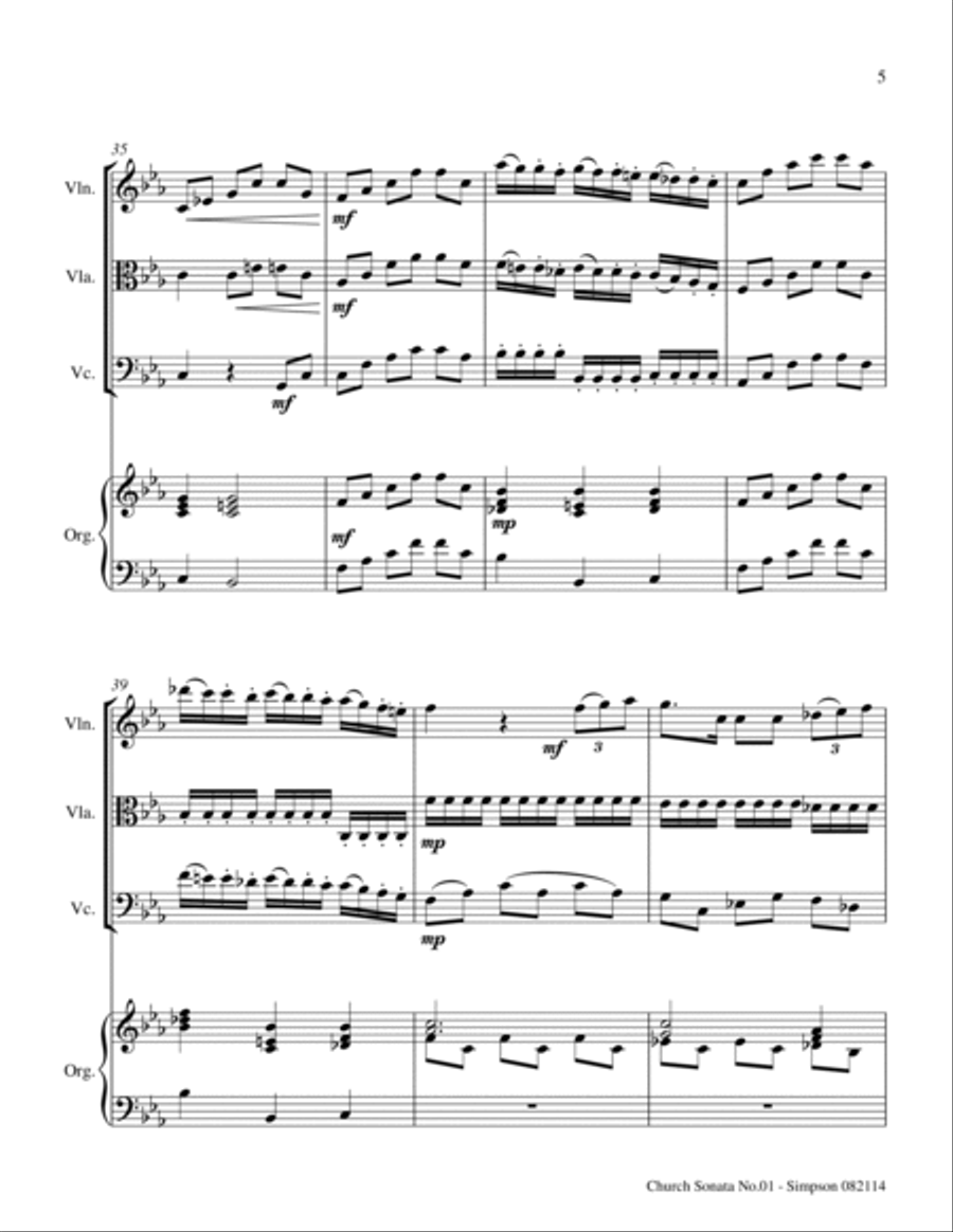 Church Sonata No.1 in Eb for String Trio & Organ by Daniel Leo Simpson String Trio scores gallery preview page 5