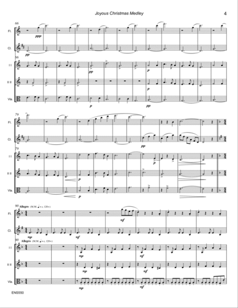JOYOUS CHRISTMAS MEDLEY - Flute, Clarinet, 2 Violins & Viola Small Ensemble scores gallery preview page 4