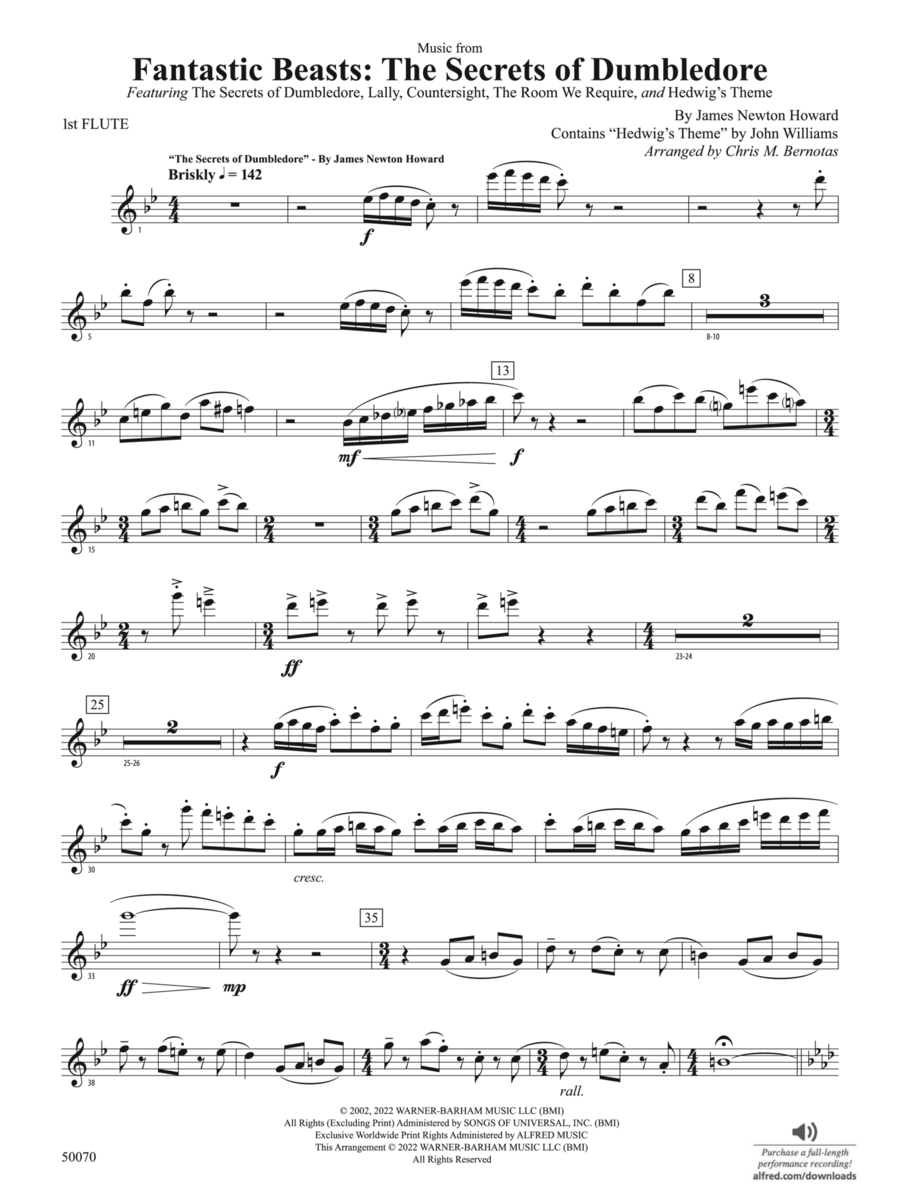 Fantastic Beasts: The Secrets of Dumbledore: Flute Concert Band scores gallery preview page 1