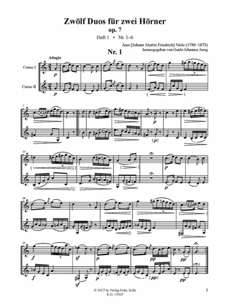 Douze Grands Duos pour deux Cors de Chasse op. 7 (Heft 1: Nr. 1-6)