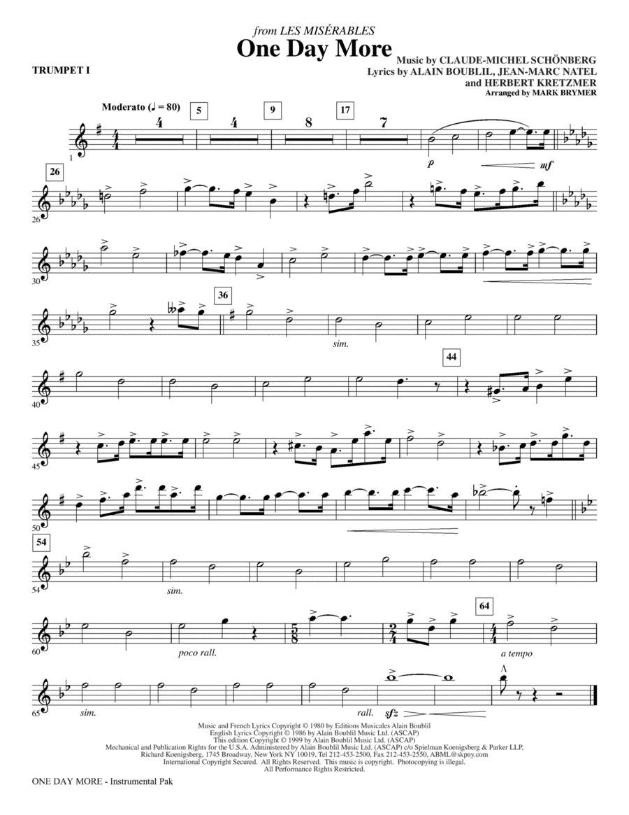One Day More (from Les Miserables) (arr. Mark Brymer) - Bb Trumpet 1 Choir scores gallery preview page 1
