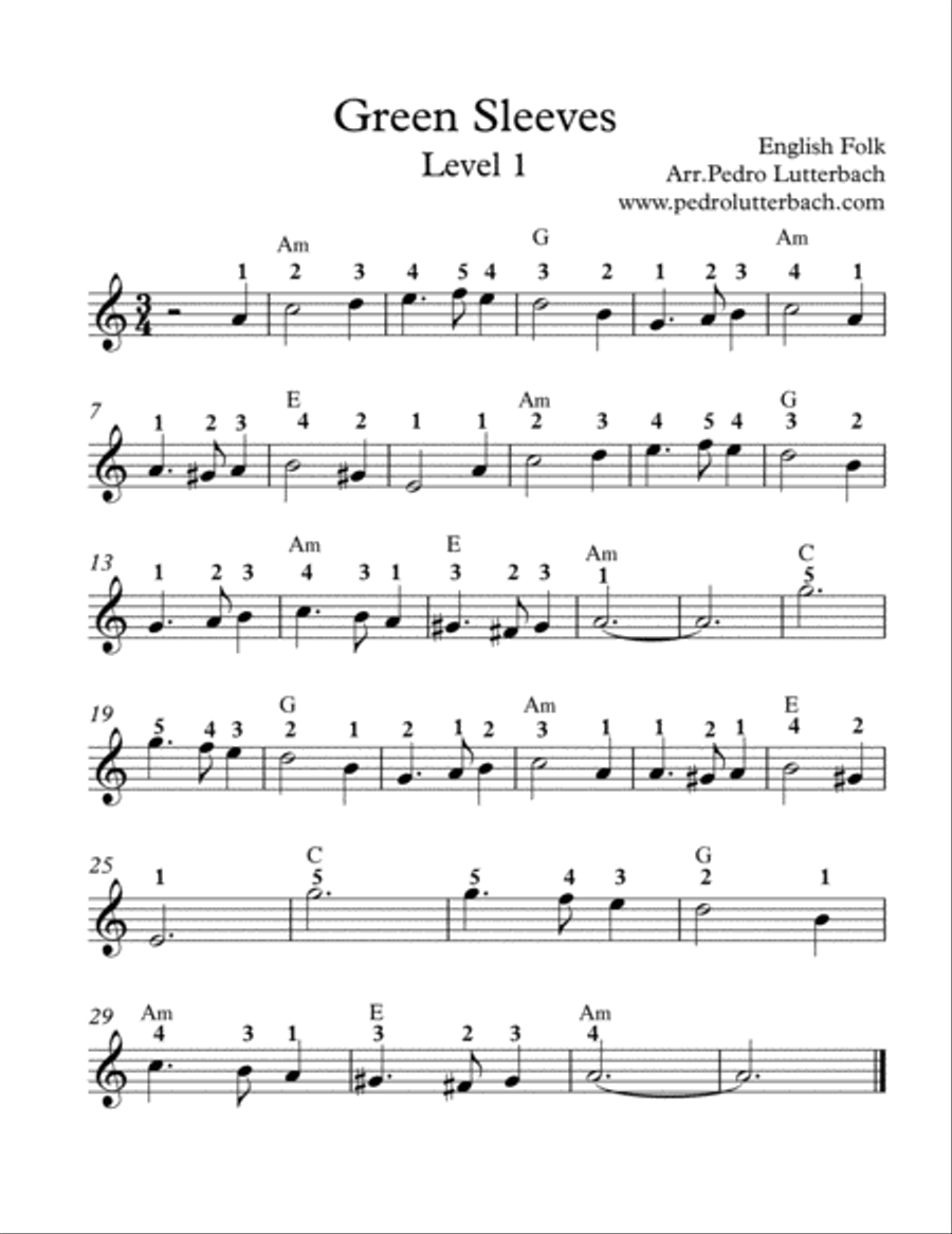 Green Sleeves Easy Piano scores gallery preview page 1