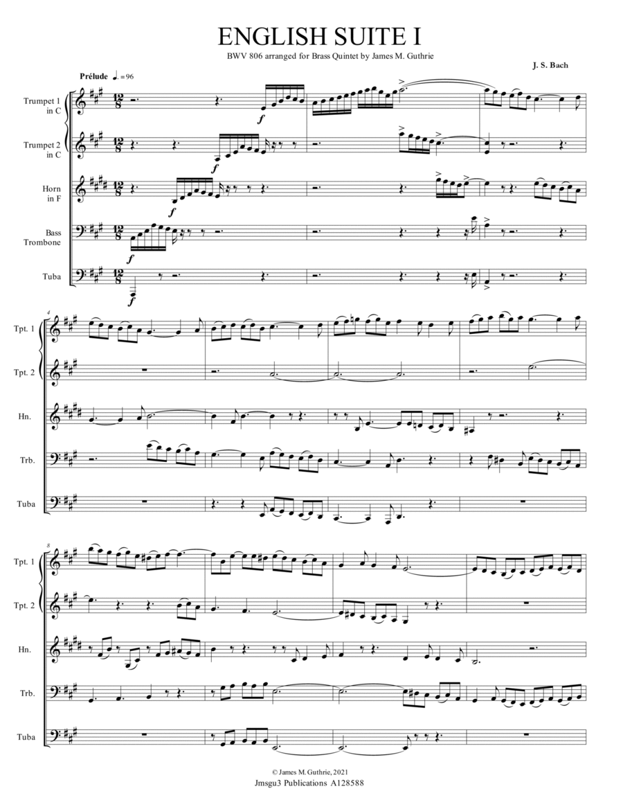 BACH: The Six English Suites Complete BWV 806-811 for Brass Quintet Brass Quintet scores gallery preview page 1