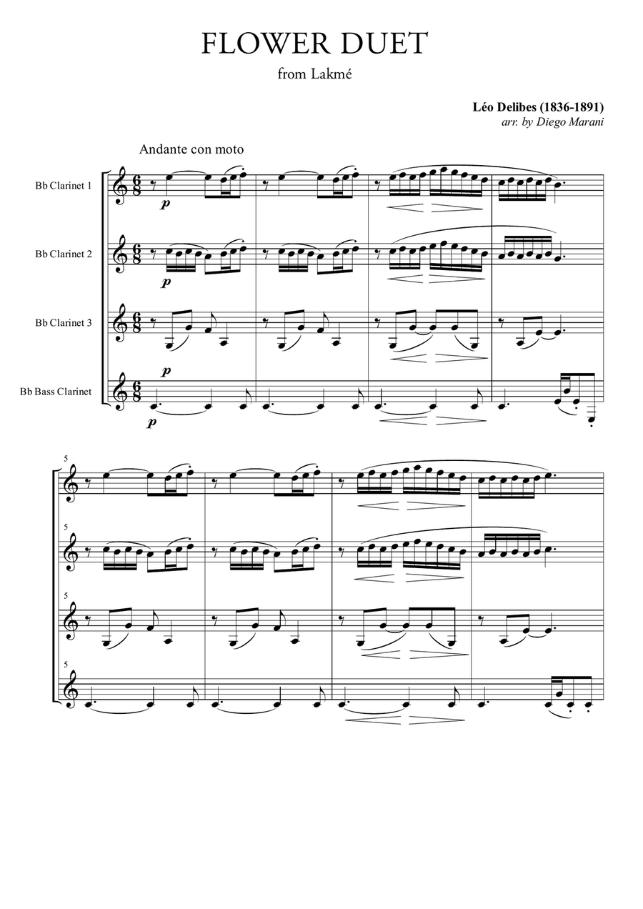 Flower Duet for Clarinet Quartet Clarinet Quartet scores gallery preview page 3