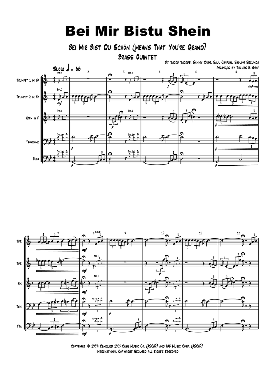 Bei Mir Bist Du Schon (means That You're Grand) Brass Ensemble scores gallery preview page 1