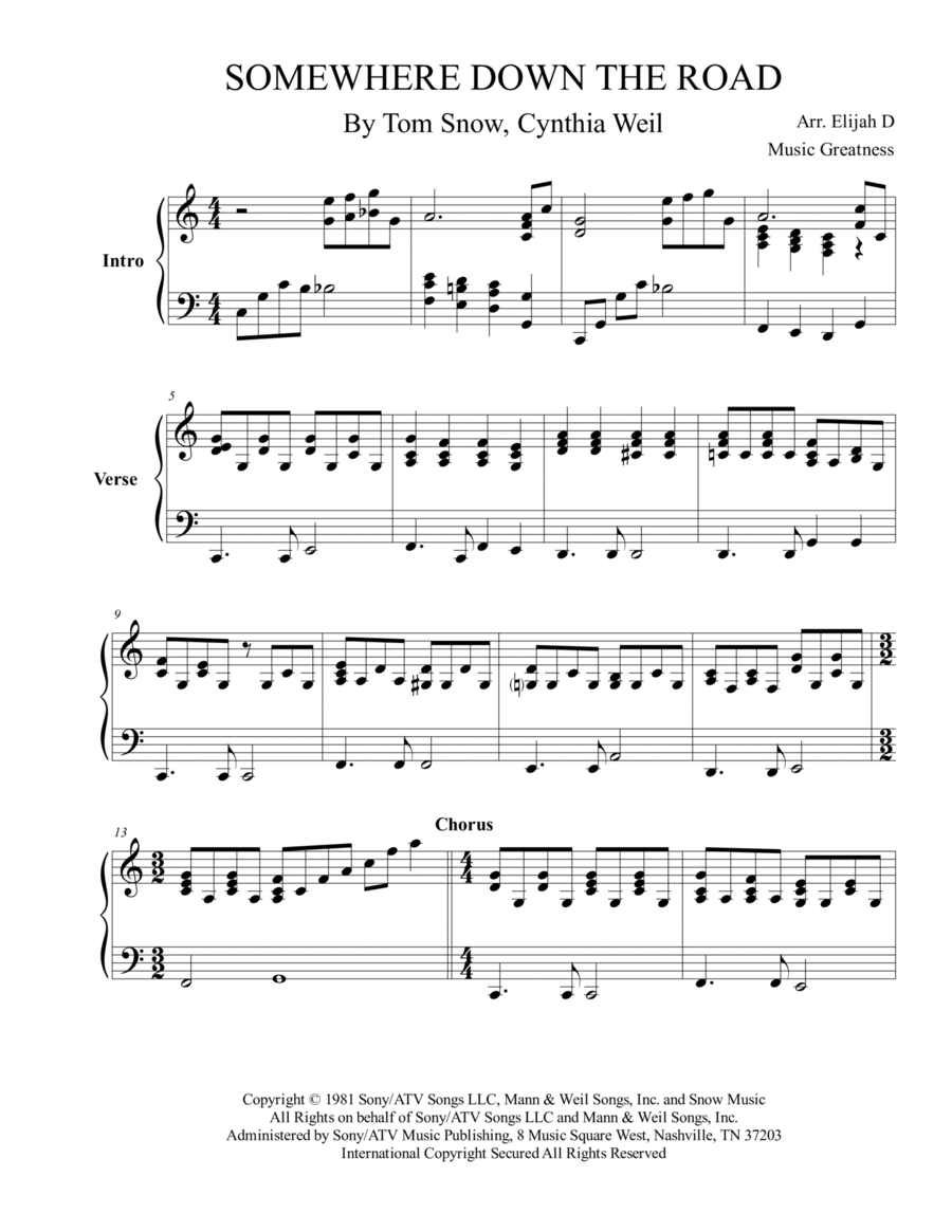 Somewhere Down The Road Piano Solo scores gallery preview page 1