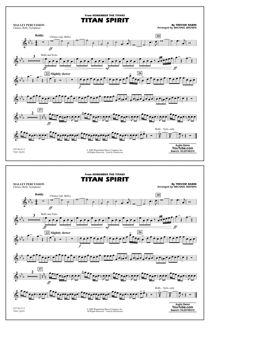 Titan Spirit (from Remember the Titans) (arr. Michael Brown) - Mallet Percussion Percussion scores gallery preview page 1