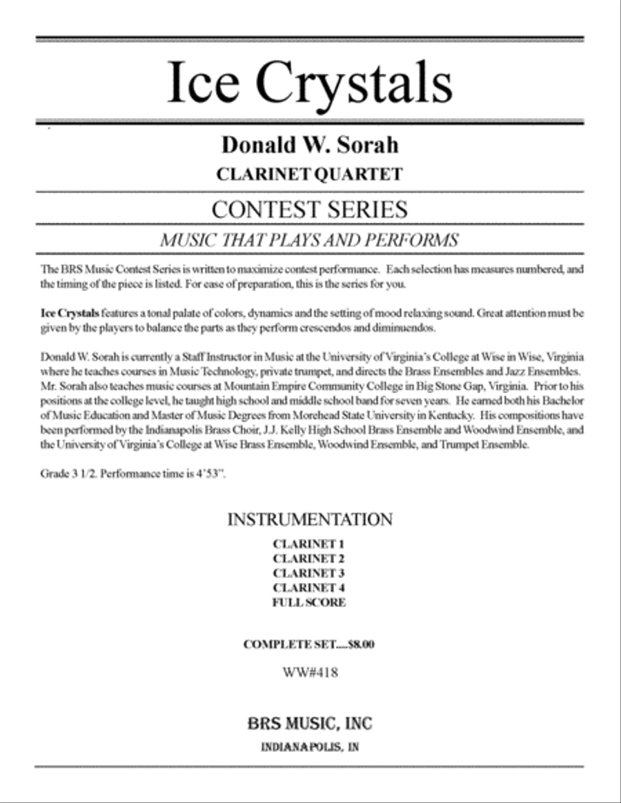 Ice Crystals Clarinet Quartet scores gallery preview page 1