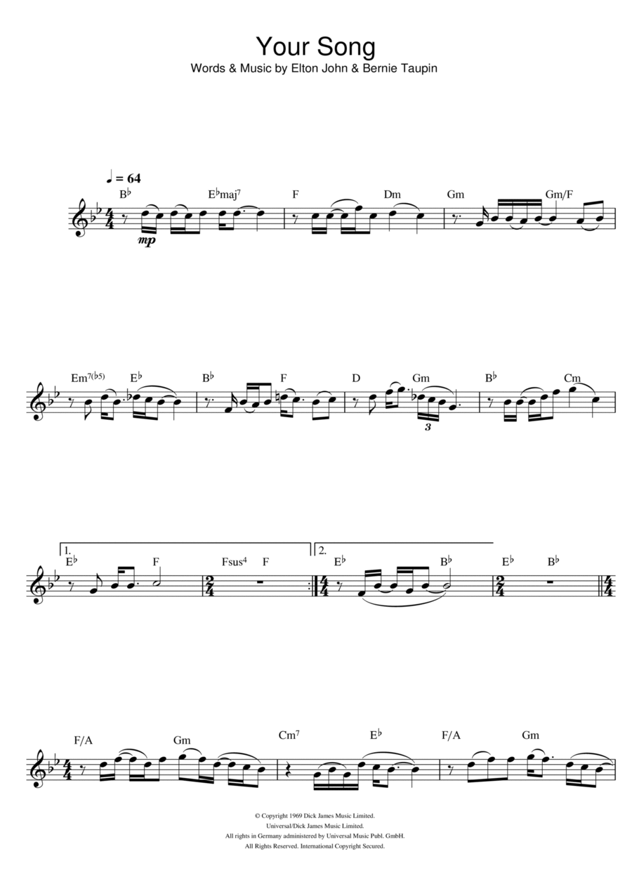 Your Song Flute Solo scores gallery preview page 1