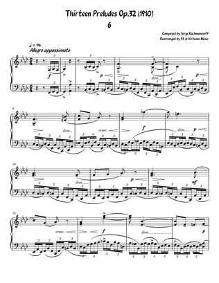 Serge Rachmaninoff 13 Prelude Op. 32 No. 6 (easy arrangement for intermediate piano)
