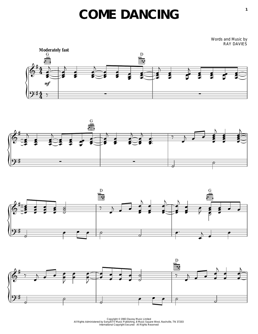 Come Dancing Piano, Vocal, Guitar scores gallery preview page 1