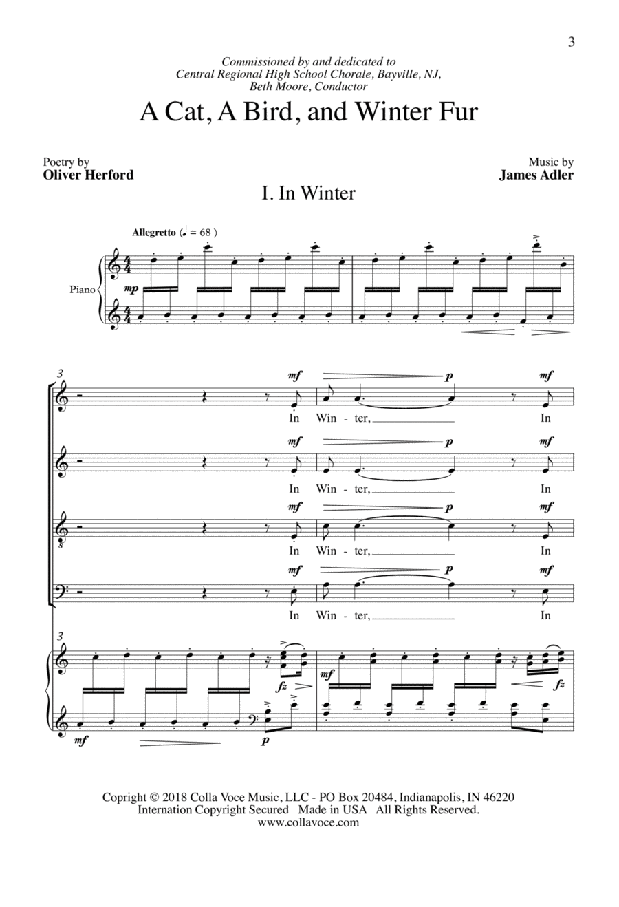 A Cat, A Bird, and Winter Fur 4-Part scores gallery preview page 1