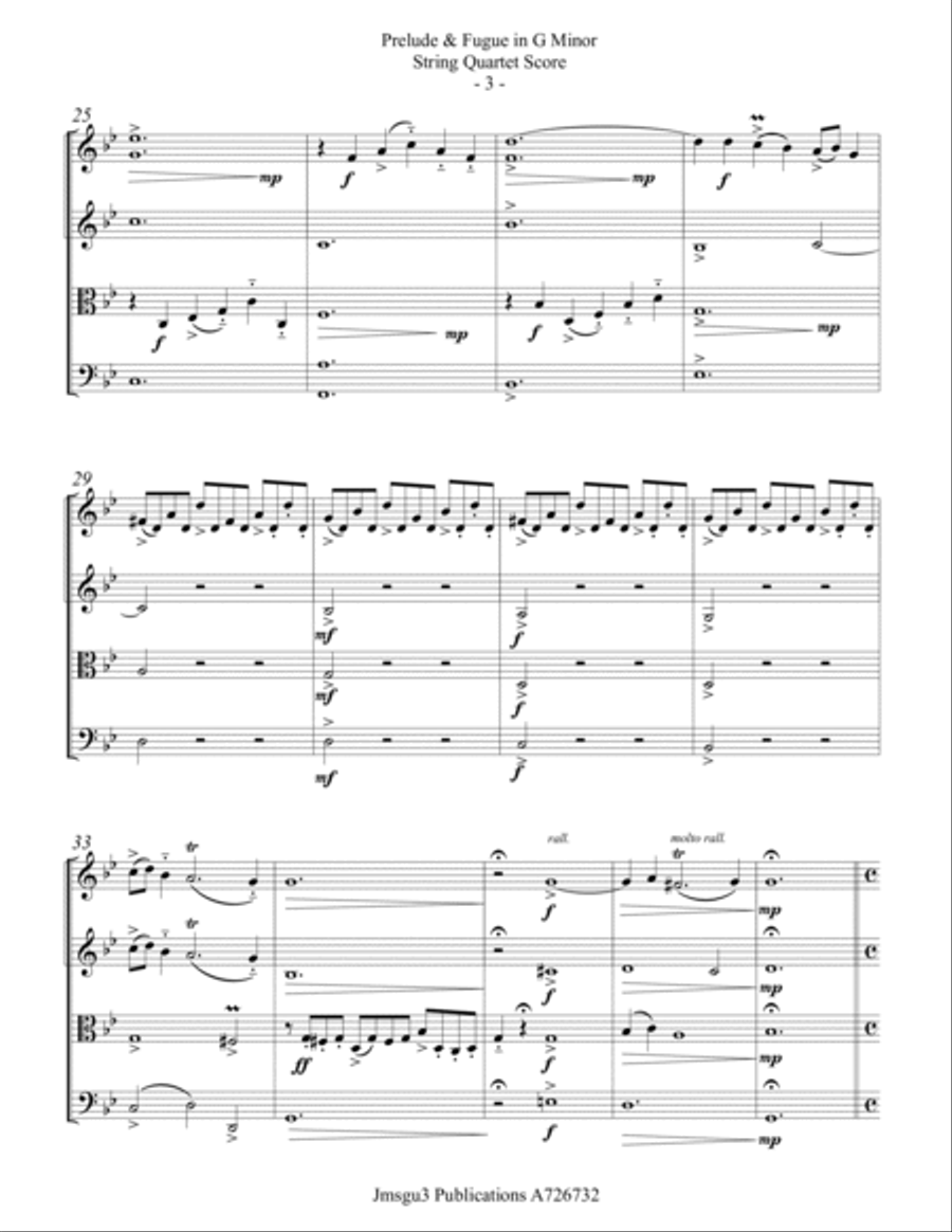 Bach: Prelude & Fugue in G Minor BWV 558 for String Quartet String Quartet scores gallery preview page 3