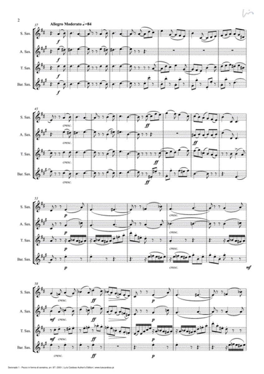 Serenade - 1. Pezzo in forma di sonatina (for Saxophone Quartet SATB)